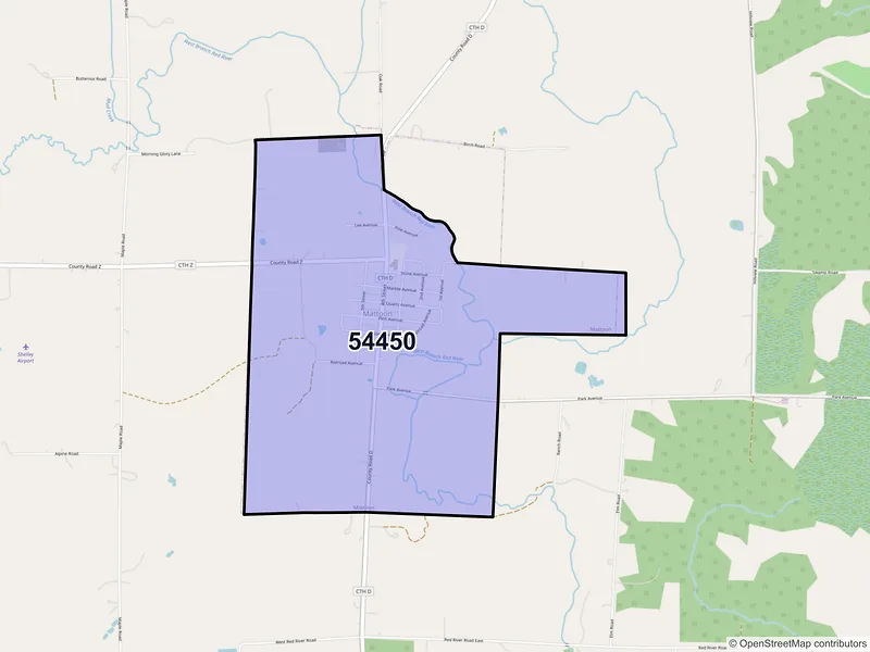 Map of Mattoon, Wisconsin and ZIP codes