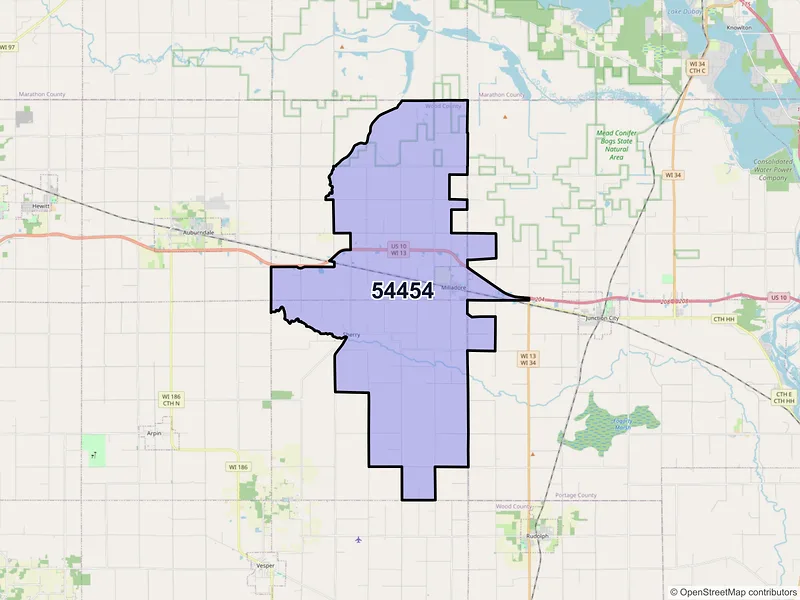Map of ZIP Code 54454 — Milladore, WI