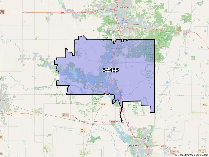 Map of ZIP Code 54455 — Mosinee, WI