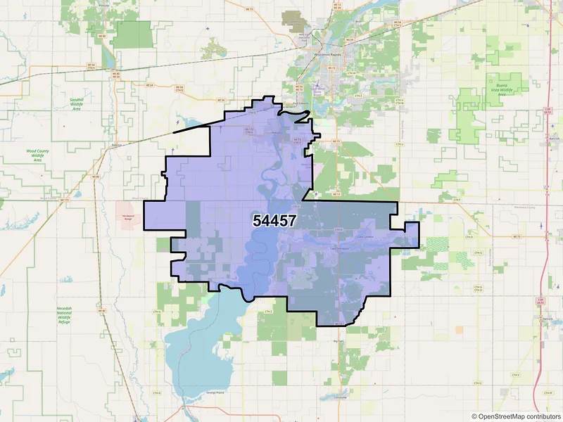 Map of ZIP Code 54457 — Nekoosa, WI