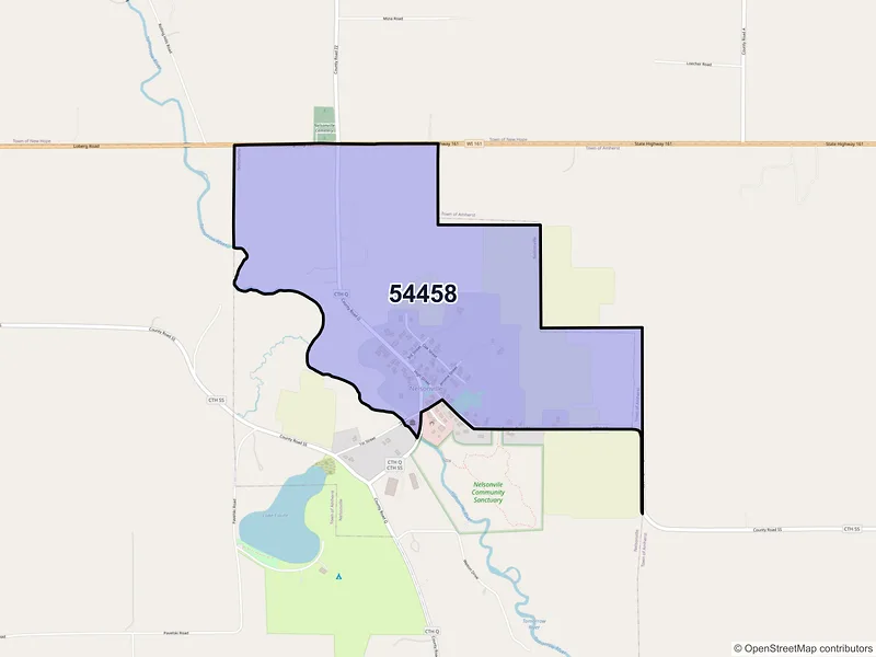 Map of Nelsonville, Wisconsin and ZIP codes