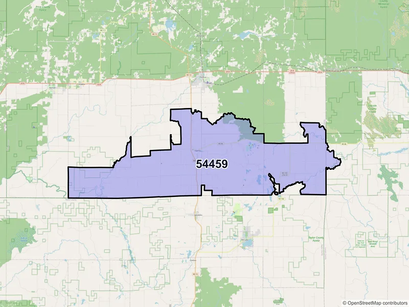 Map of Ogema, Wisconsin and ZIP codes