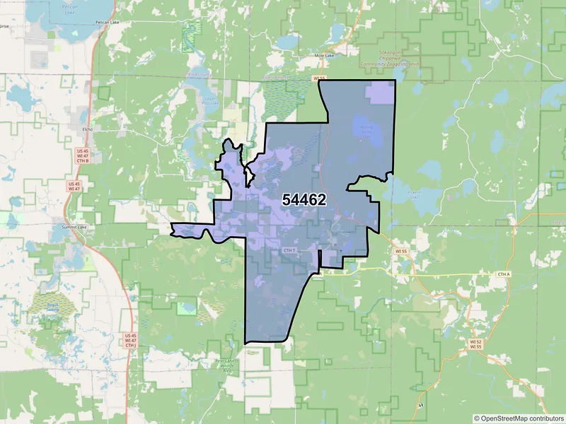 Map of ZIP Code 54462 — Pearson, WI