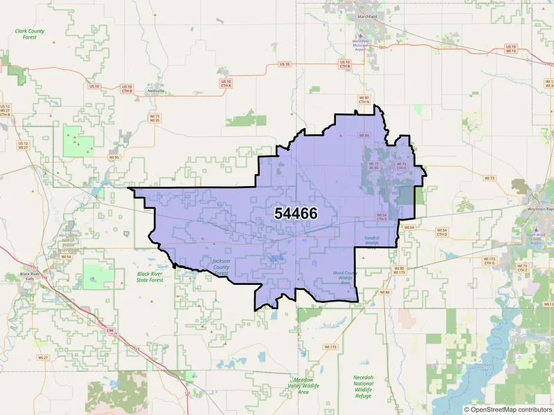 Map of ZIP Code 54466 — Pittsville, WI