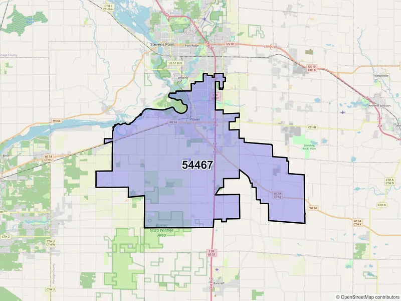Map of Plover, Wisconsin and ZIP codes