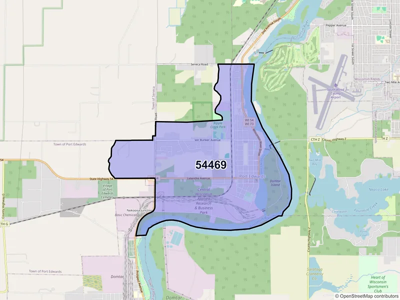 Map of ZIP Code 54469 — Port Edwards, WI
