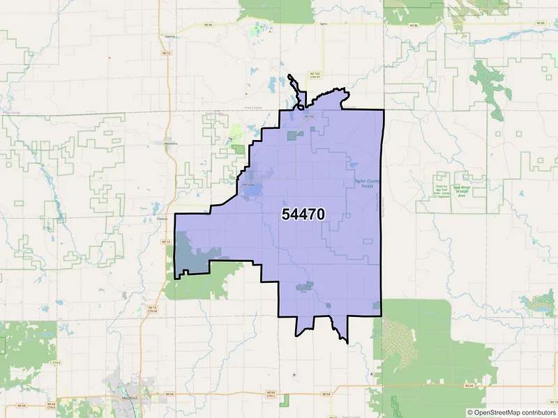 Map of Rib Lake, Wisconsin and ZIP codes