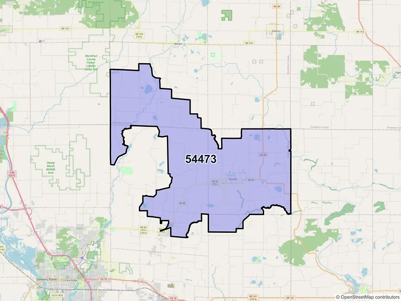Map of ZIP Code 54473 — Rosholt, WI