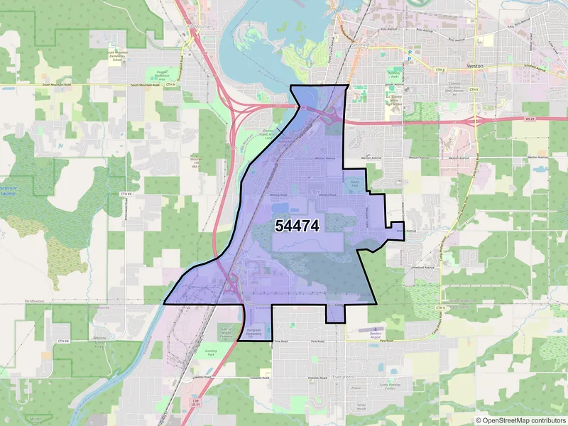 Map of ZIP Code 54474 — Rothschild, WI