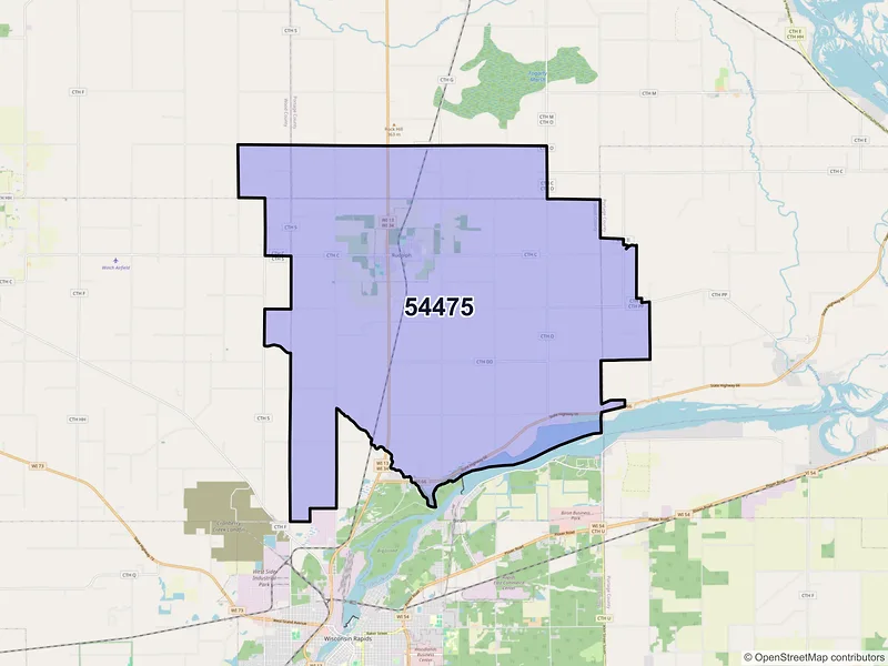 Map of Rudolph, Wisconsin and ZIP codes