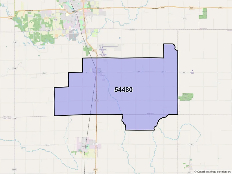 Map of ZIP Code 54480 — Stetsonville, WI