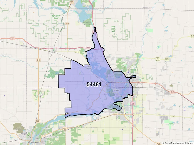 Map of ZIP Code 54481 — Stevens Point, WI