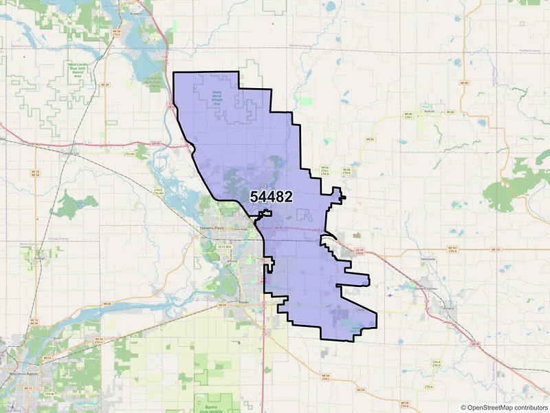Map of ZIP Code 54482 — Stevens Point, WI