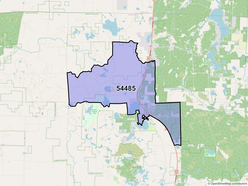 Map of Summit Lake, Wisconsin and ZIP codes