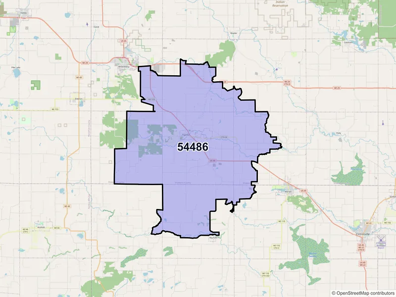 Map of Tigerton, Wisconsin and ZIP codes