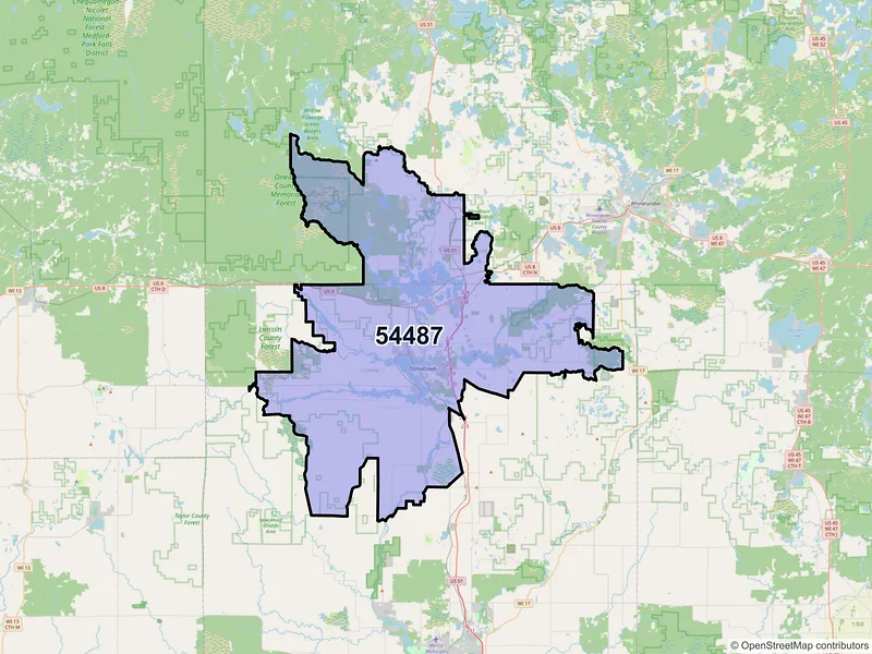 Map of ZIP Code 54487 — Tomahawk, WI