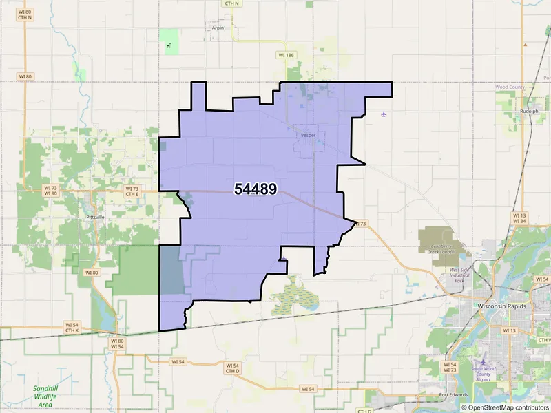 Map of ZIP Code 54489 — Vesper, WI