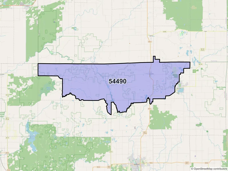 Map of ZIP Code 54490 — Westboro, WI