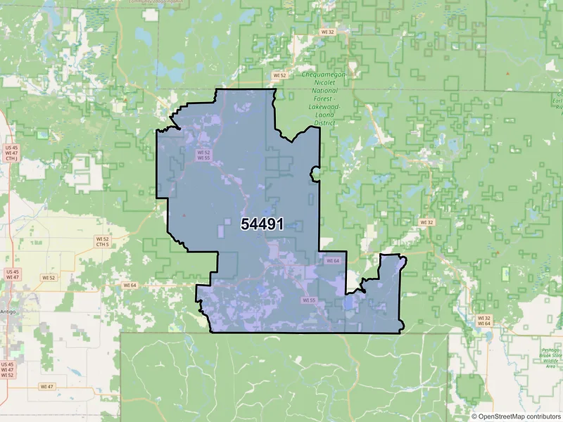 Map of White Lake, Wisconsin and ZIP codes
