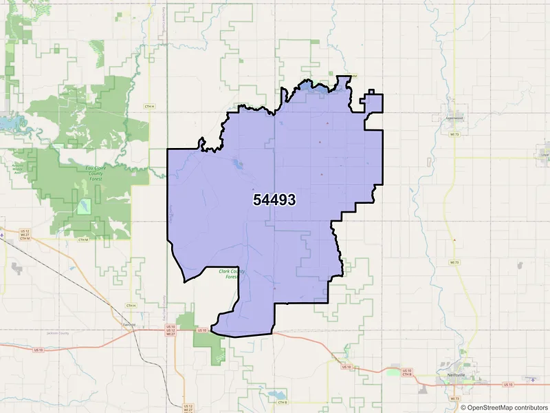 Map of ZIP Code 54493 — Willard, WI