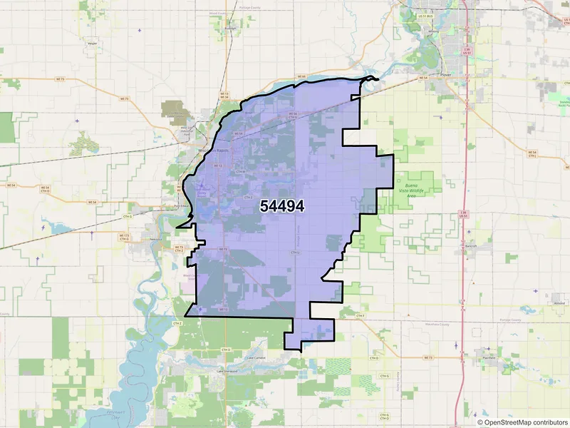 Map of ZIP Code 54494 — Wisconsin Rapids, WI