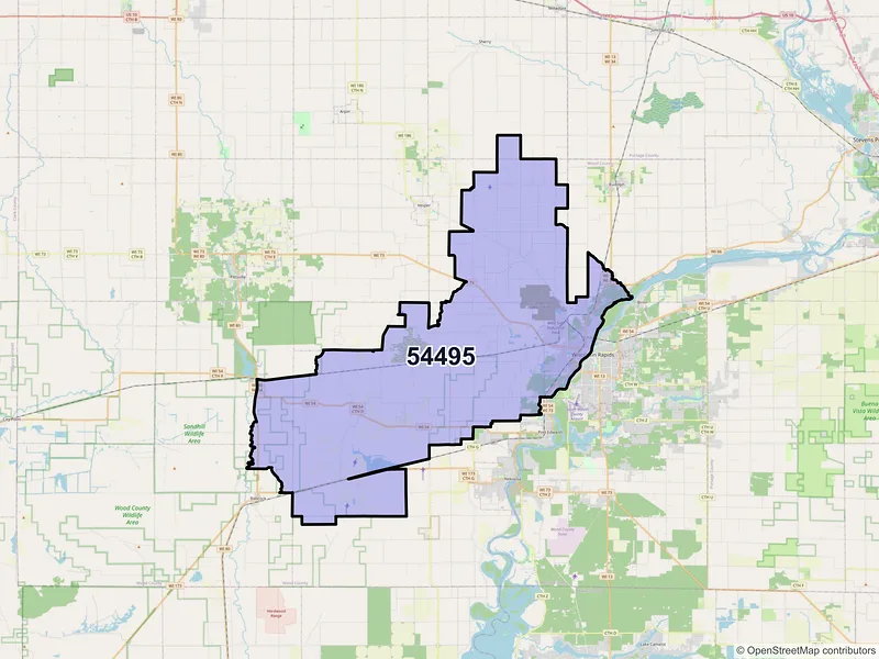 Map of ZIP Code 54495 — Wisconsin Rapids, WI