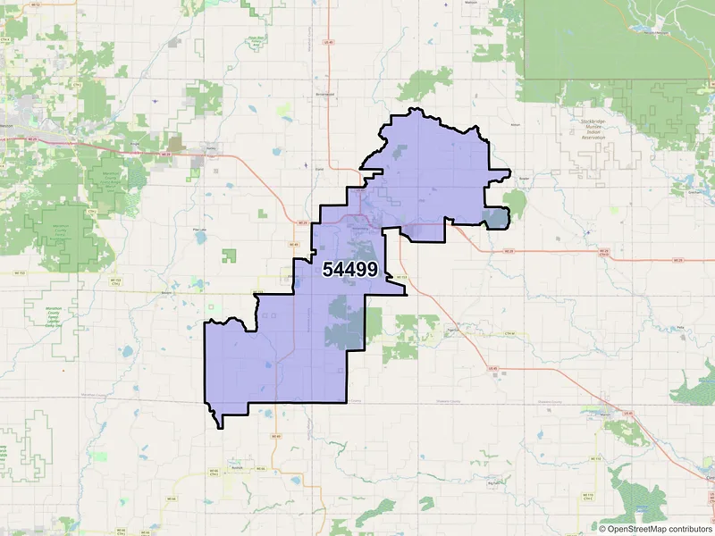 Map of ZIP Code 54499 — Wittenberg, WI