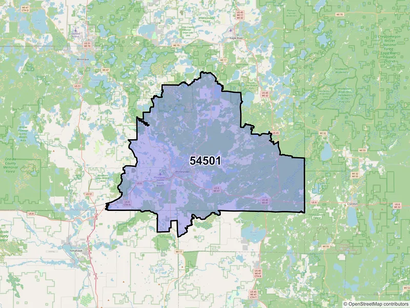 Map of ZIP Code 54501 — Rhinelander, WI