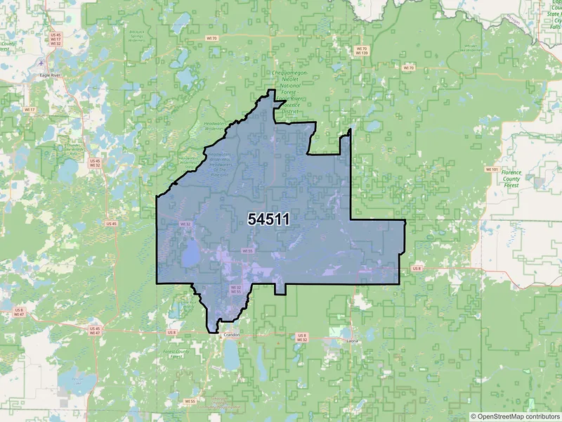 Map of ZIP Code 54511 — Argonne, WI