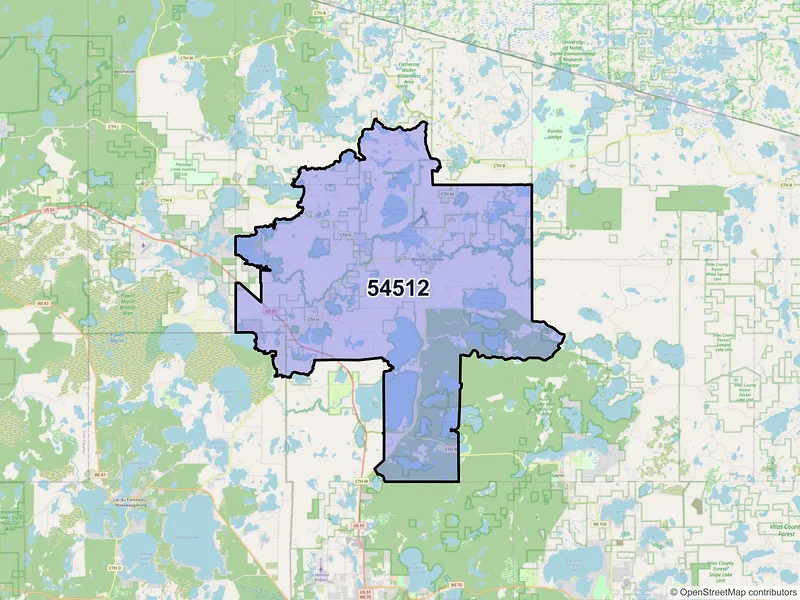 Map of Boulder Junction, Wisconsin and ZIP codes