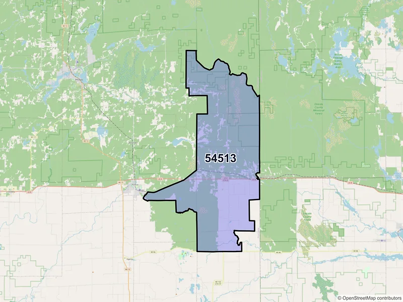 Map of ZIP Code 54513 — Brantwood, WI