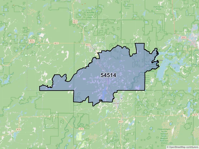 Map of ZIP Code 54514 — Butternut, WI