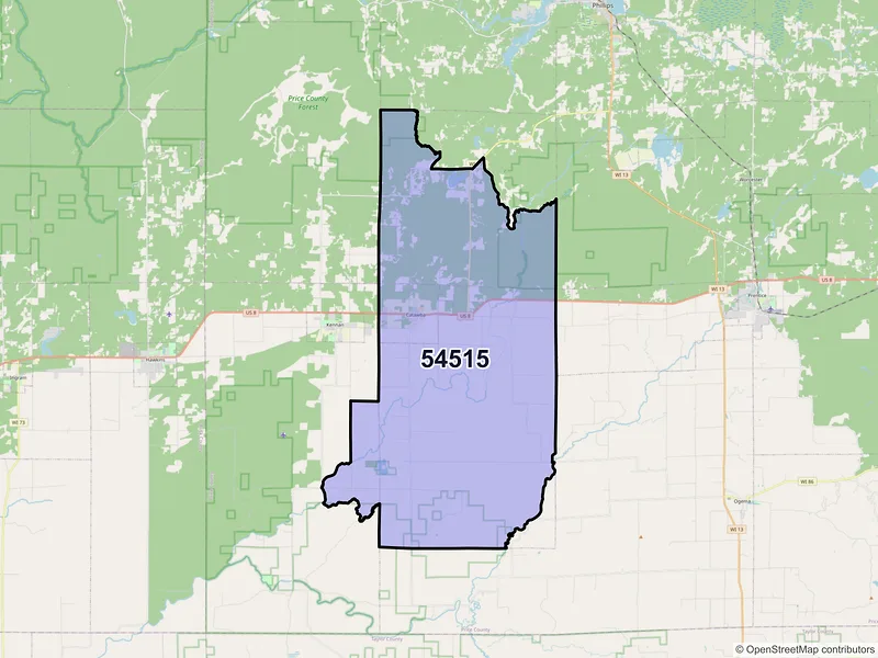 Map of ZIP Code 54515 — Catawba, WI