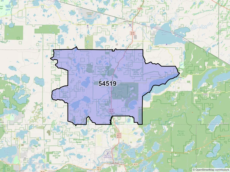 Map of ZIP Code 54519 — Conover, WI