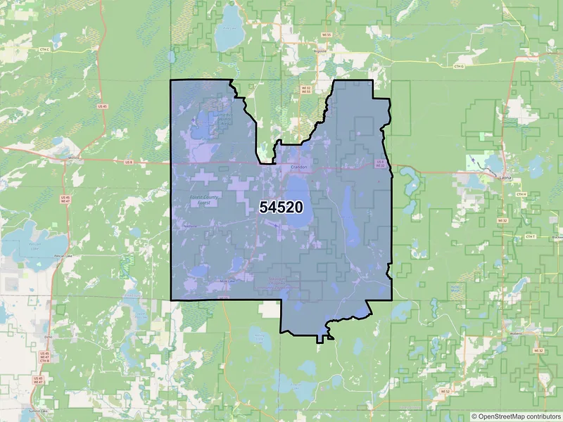 Map of ZIP Code 54520 — Crandon, WI