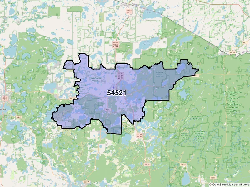 Map of ZIP Code 54521 — Eagle River, WI