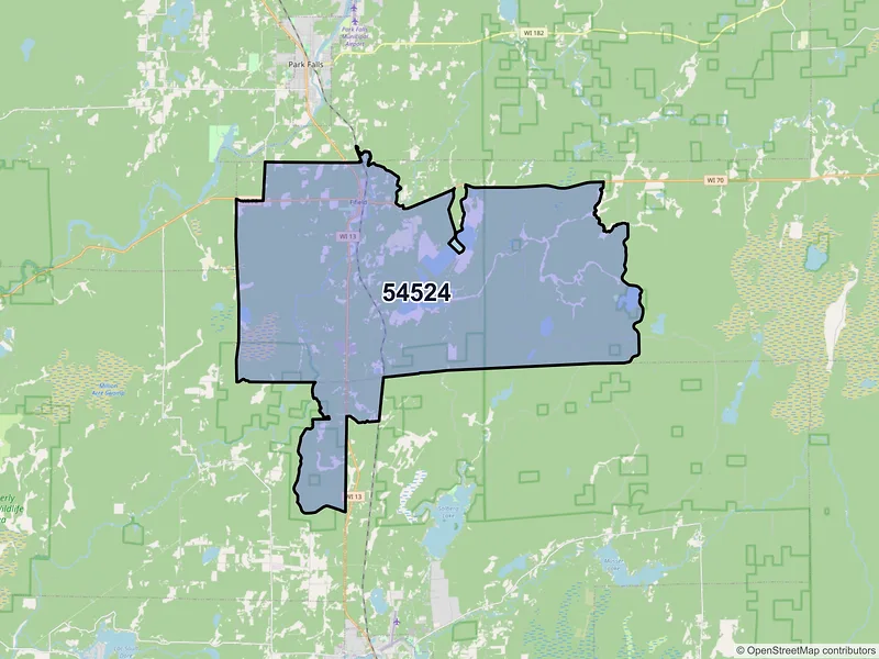 Map of ZIP Code 54524 — Fifield, WI