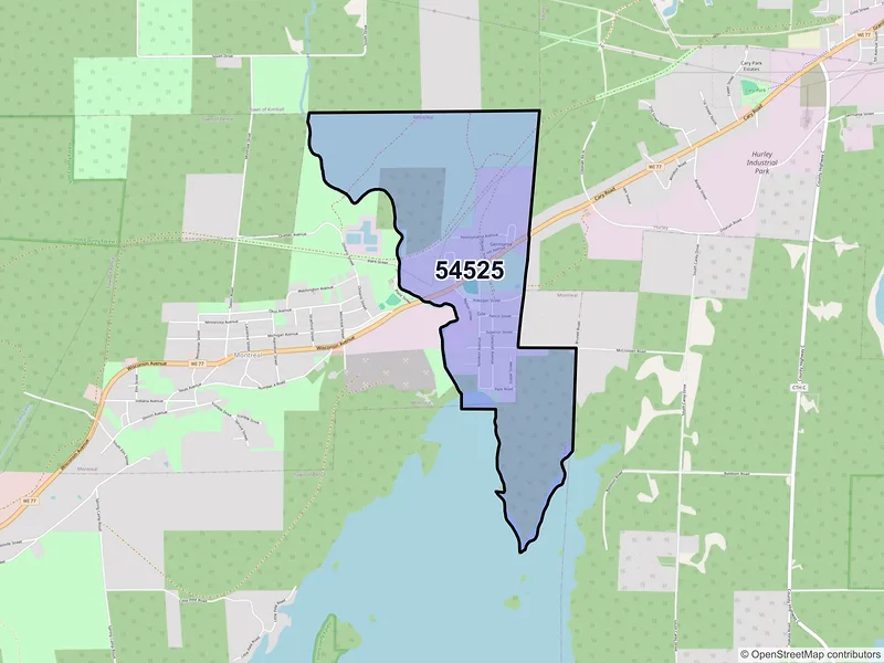 Map of Gile, Wisconsin and ZIP codes
