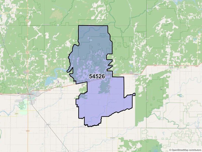 Map of Glen Flora, Wisconsin and ZIP codes