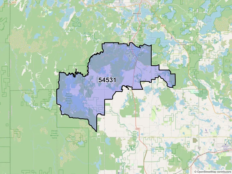Map of ZIP Code 54531 — Hazelhurst, WI