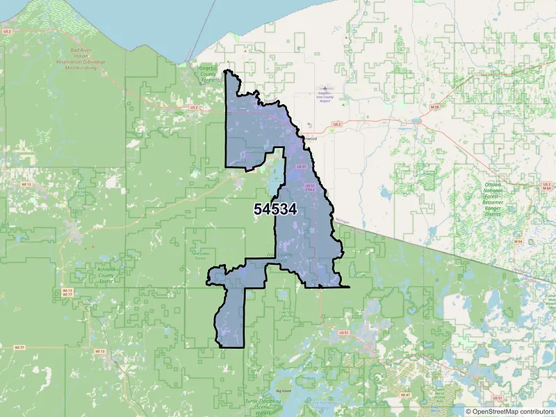 Map of Hurley, Wisconsin and ZIP codes