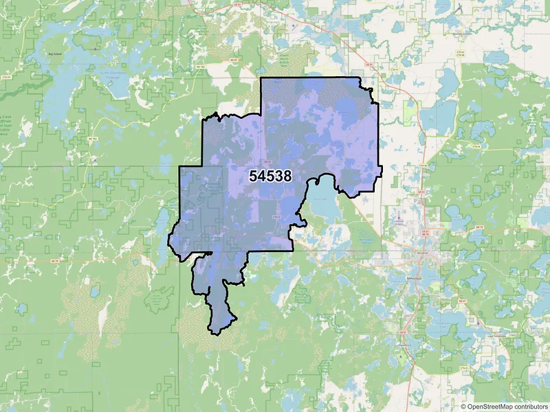 Map of ZIP Code 54538 — Lac Du Flambeau, WI