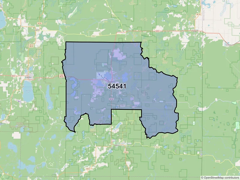Map of ZIP Code 54541 — Laona, WI