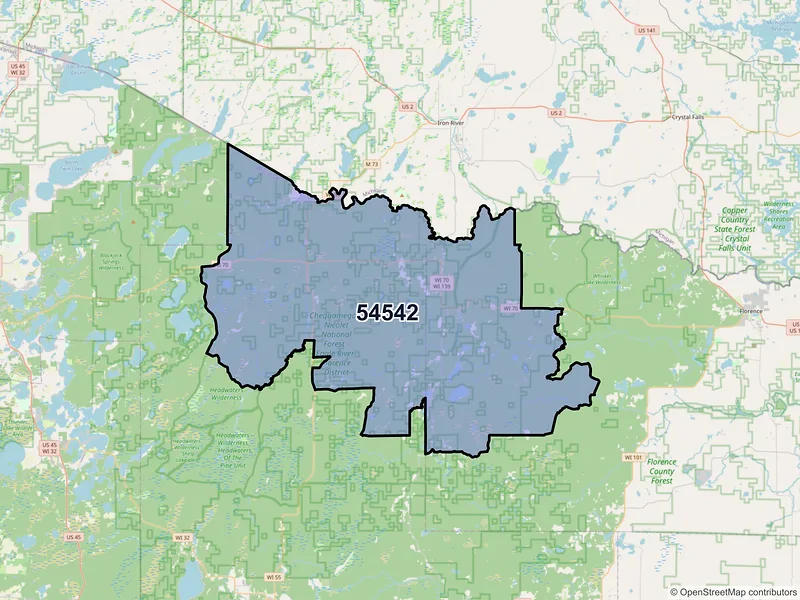 Map of Long Lake, Wisconsin and ZIP codes