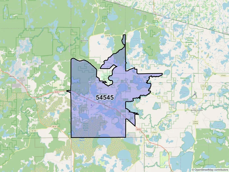 Map of ZIP Code 54545 — Manitowish Waters, WI
