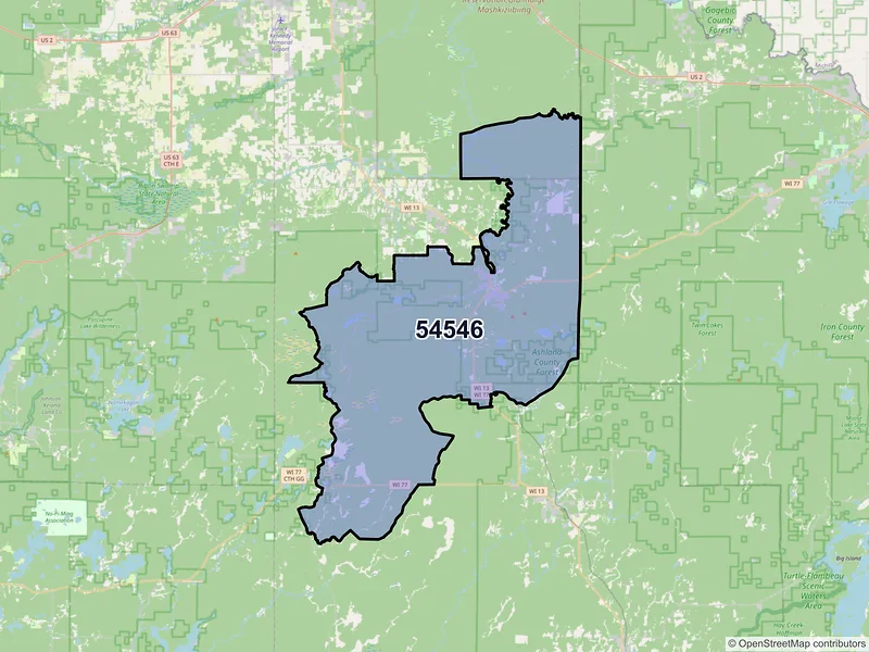 Map of ZIP Code 54546 — Mellen, WI