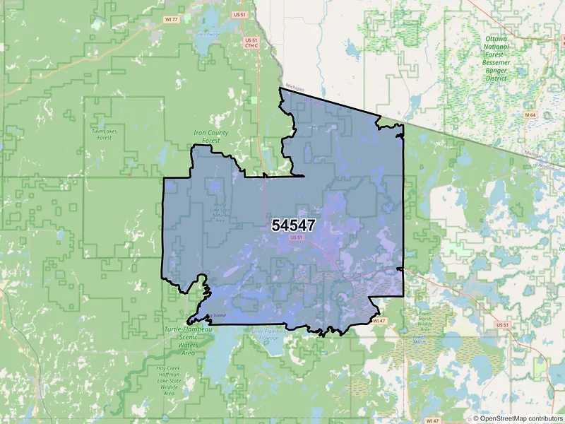 Map of ZIP Code 54547 — Mercer, WI