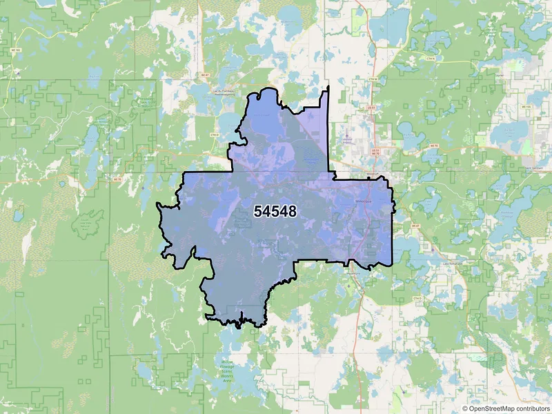 Map of ZIP Code 54548 — Minocqua, WI