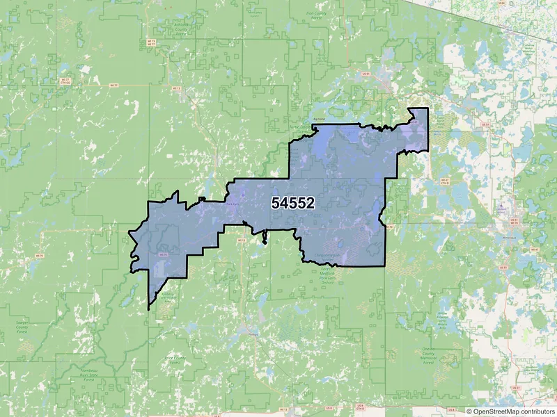 Map of ZIP Code 54552 — Park Falls, WI