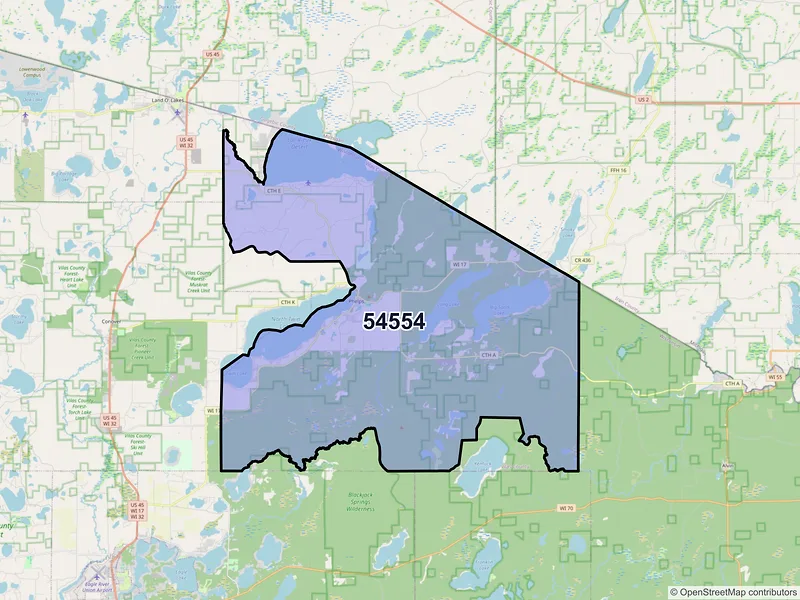 Map of ZIP Code 54554 — Phelps, WI
